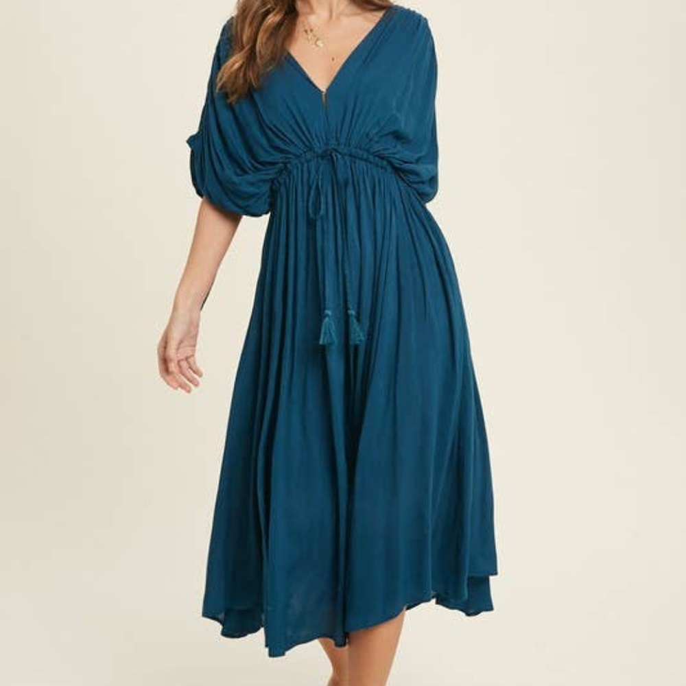 Blue Dolman Midi Goddess Dress